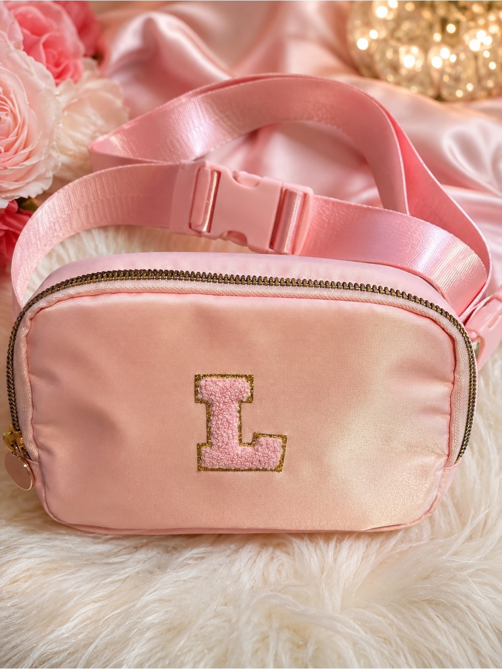 Pink Kids Crossbody Bag with Letter L